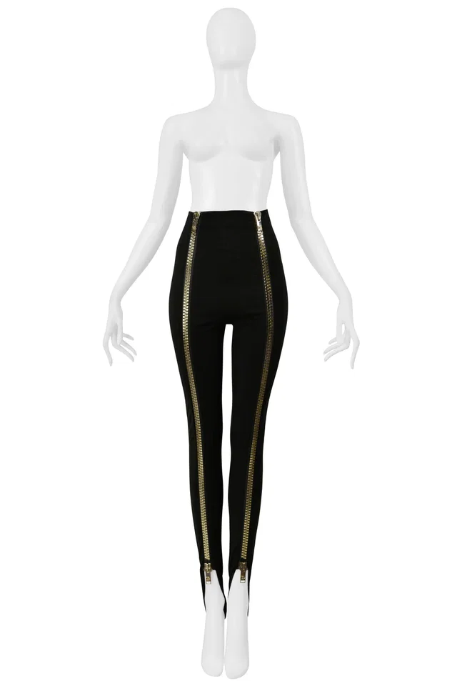 Dolce & Gabbana Black Stirrup Legging With Giant Gold Zippers in Black from Resurrection Vintage