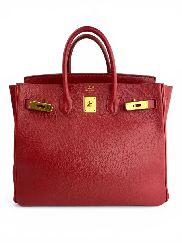 Hermès Rouge Clemence 32cm HAC Birkin Bag Clemence in Red Clemence leather from Season 2 Consign, photo 4 of 15