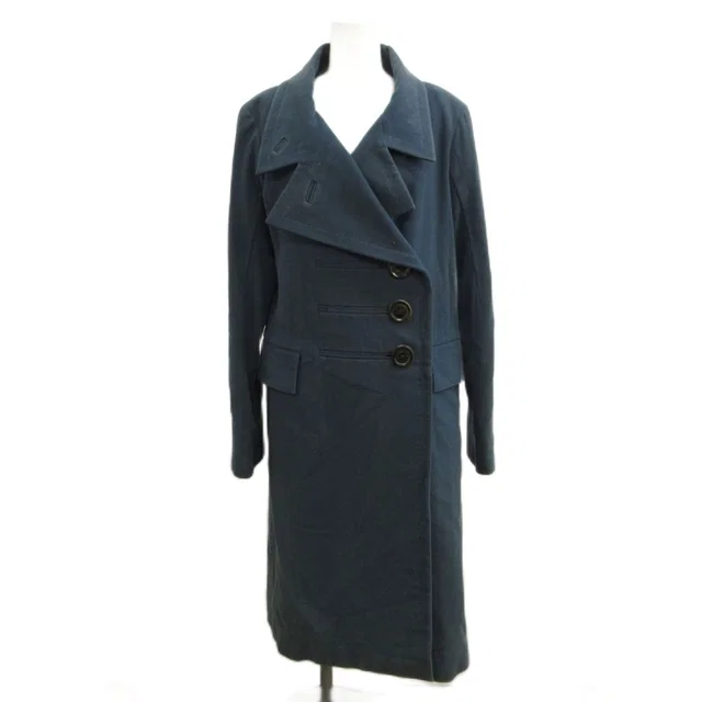 Louis Vuitton Coat Wool 36 Blue Double Breasted Long Sleeve Long Length Logo in Blue Wool from The Reluxe