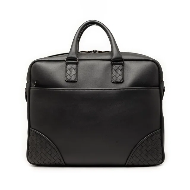 Black Bottega Veneta Intrecciato Trimmed Leather Briefcase Business Bag in Black Woven leather from Designer Revival