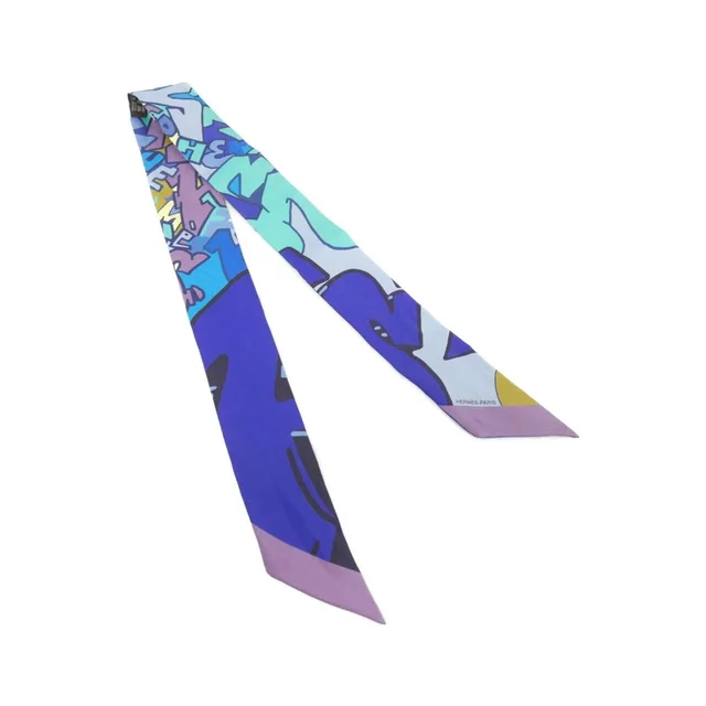 GRAFF HERMES Twilly 062655S Scarf in VIOLET + BOIS DE ROSÉ + BLUE silk from KOMEHYO