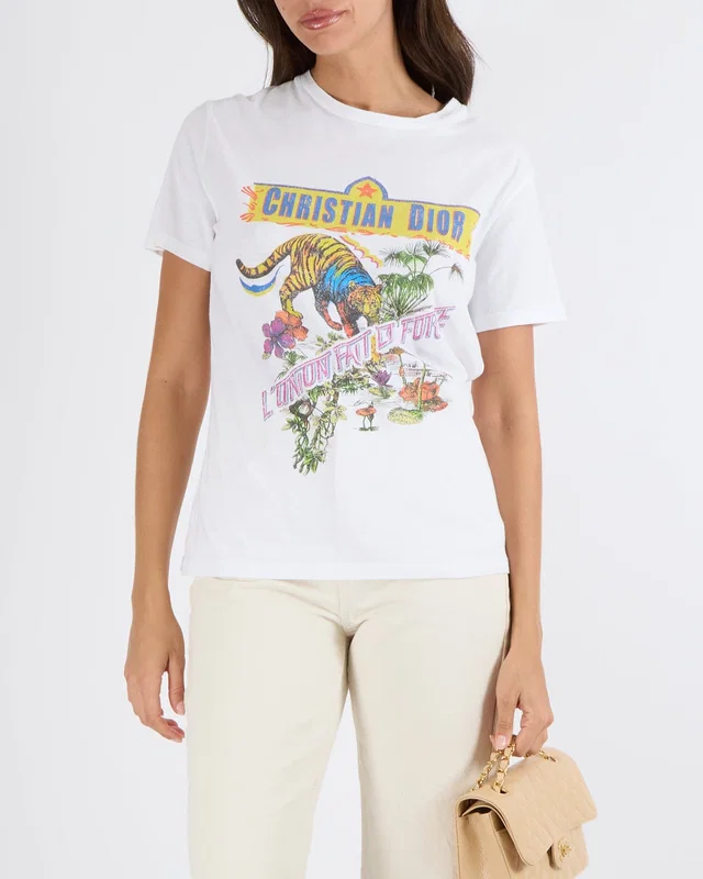 Dior White L'Union Fait la Force Printed T-Shirt with Back Logo Size S (UK 8) in White from Sellier