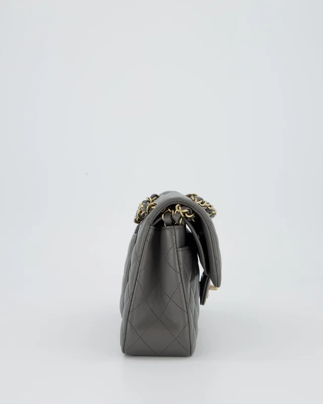 HOT* Chanel Grey Small Classic Double Flap Bag in Grey Lambskin from Sellier, photo 2 of 2