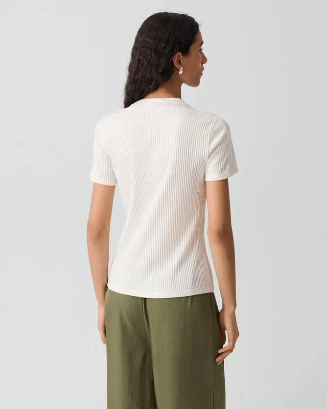 Theory Shrunken Crewneck Tee in Ribbed Cotton-Blend in IVORY, photo 10 of 12 from Theory