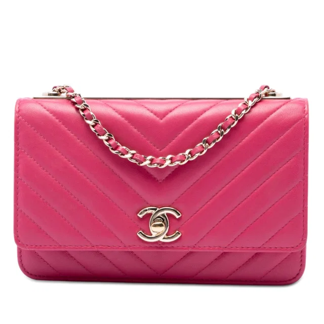 Pink Chanel Chevron Lambskin Trendy CC Wallet on Chain Crossbody Bag in Pink Lambskin from Designer Revival