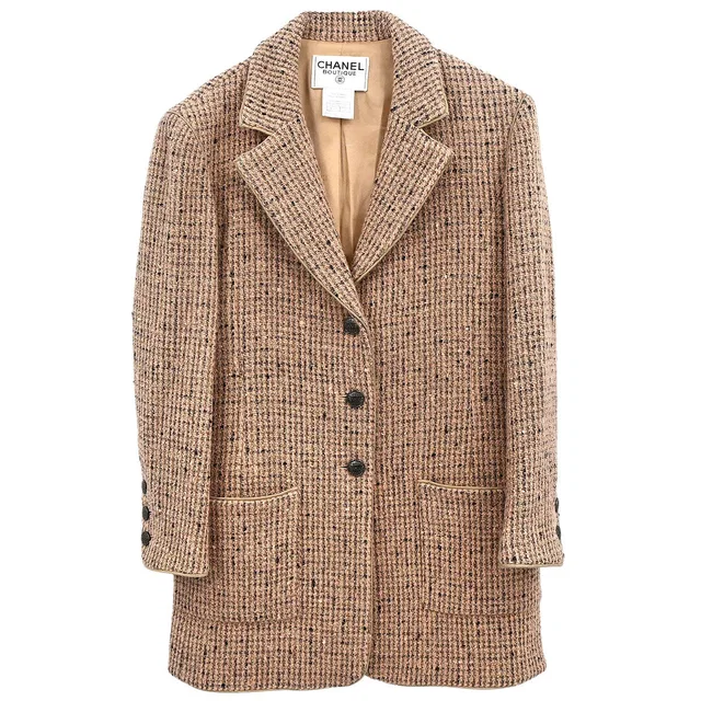 Chanel 1997 Tweed Single Breasted Jacket Pink #36 in Pink Tweed from AMORE Vintage Tokyo