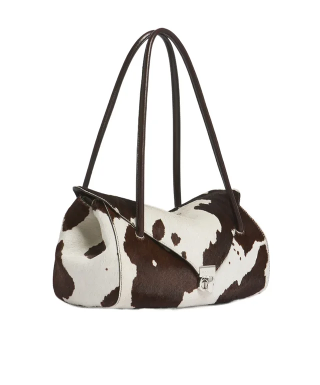 Marni White and brown cow-print ponyhair E/W shoulder bag, photo 2 of 5 from SENSER