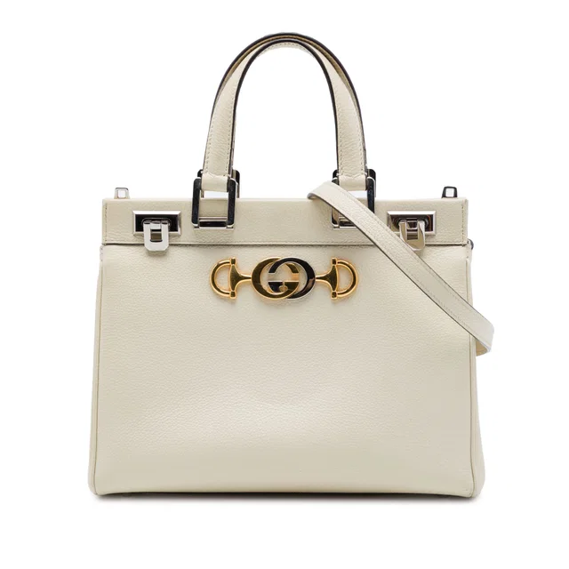 White Gucci Small Grained Calfskin Zumi Top Handle Bag Satchel in White Caviar leather from Designer Revival