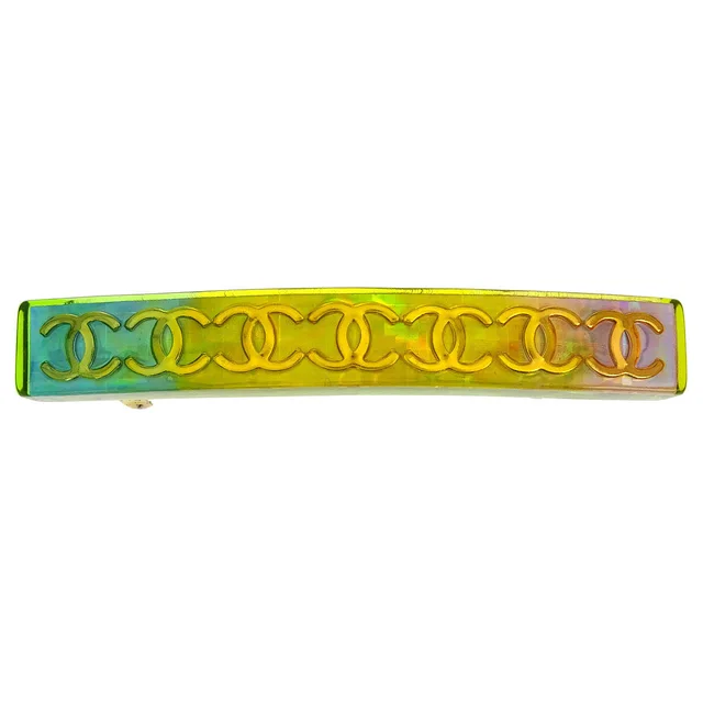 Chanel Hair Clip Barrette Yellow Gold Acrylic 97P in Yellow Resin from AMORE Vintage Tokyo