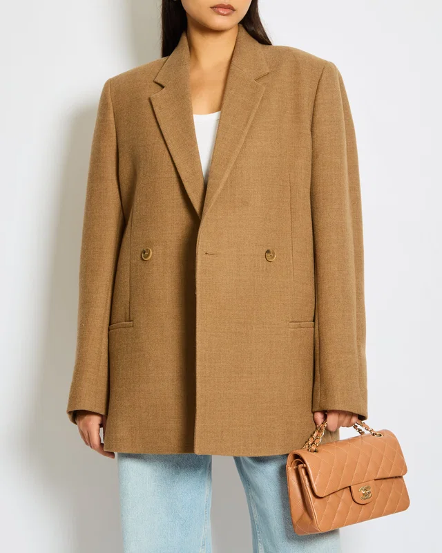 TOTEME Brown Oversized Double-Breasted Blazer Size FR 36 (UK 8) in Brown Wool from Sellier