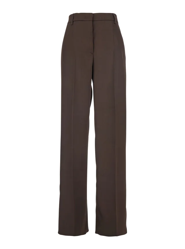 Leplain Brown Satin Tailored Pants with Front Pleats for Women in Brown 100% Polyester, photo 2 of 6 from Gaudenzi Boutique