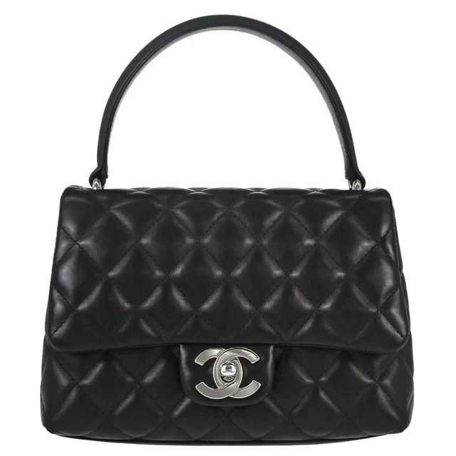 Chanel 2005-2006 Black Lambskin Top Handle Handbag in Black Lambskin from AMORE Vintage Tokyo
