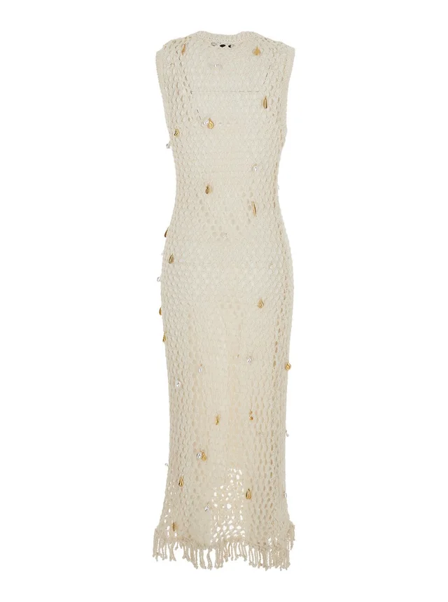 SIMKHAI Dress Midi 'CORALIA KNIT CHARMED' White with Cotton and Nylon Mesh Details for Women in White 64% Cotton 36% Nylon, photo 4 of 6 from Gaudenzi Boutique