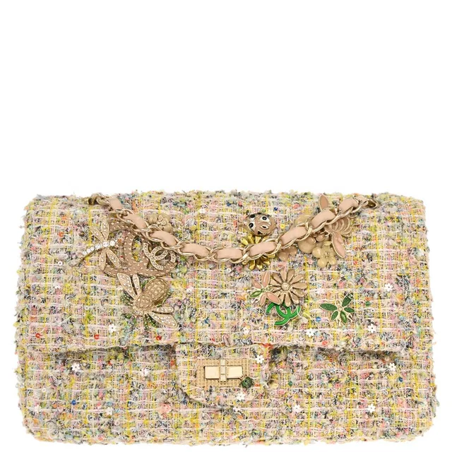 Chanel 2010-2011 White Tweed Garden Party Medium Classic Double Flap Shoulder Bag in White Tweed from AMORE Vintage Tokyo