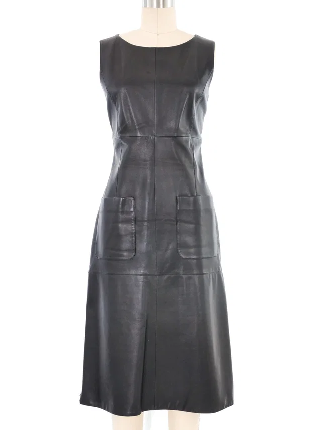 Chanel Black Leather Sleeveless Dress in Black Leather from Arcade Vintage