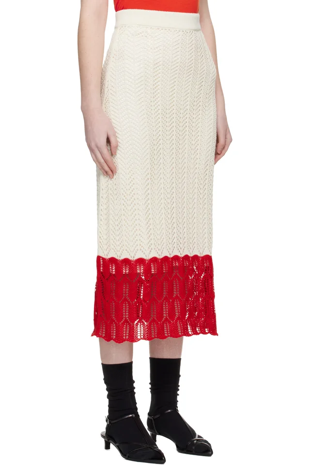 Jil Sander Off-White & Red Bicolor Lace Midi Skirt, photo 2 of 4 from SSENSE