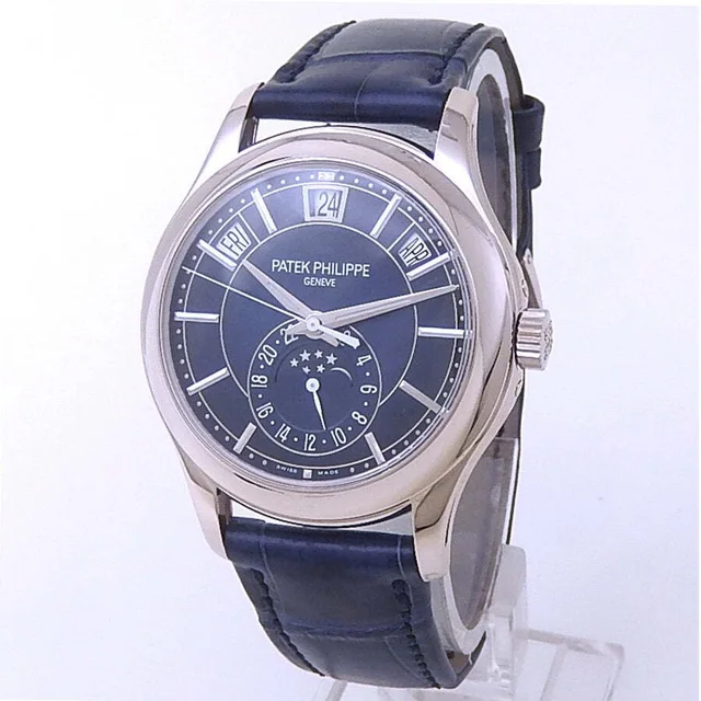 Patek Philippe Complications Blue Sunburst Dial Mens Watch 5205G-013 in blue|black|gold|white Crocodile from Jomashop.com