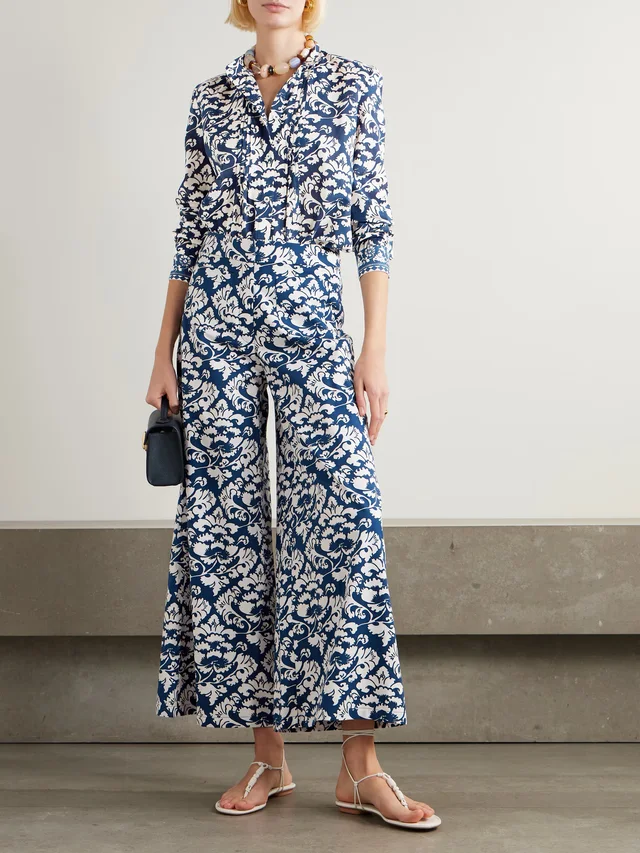 EMPORIO SIRENUSE Adele Lotus floral-print cotton-twill wide-leg pants in Blue, photo 2 of 2 from NET-A-PORTER (Canada)