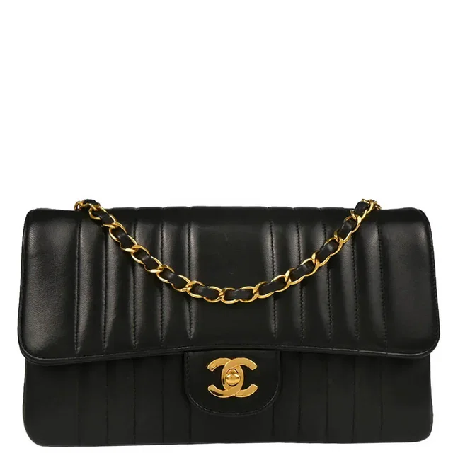 Chanel 1991-1994 Black Lambskin Mademoiselle Single Flap Shoulder Bag in Black Lambskin from AMORE Vintage Tokyo