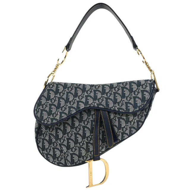 Dior Navy Trotter Saddle Handbag in Navy Canvas from AMORE Vintage Tokyo