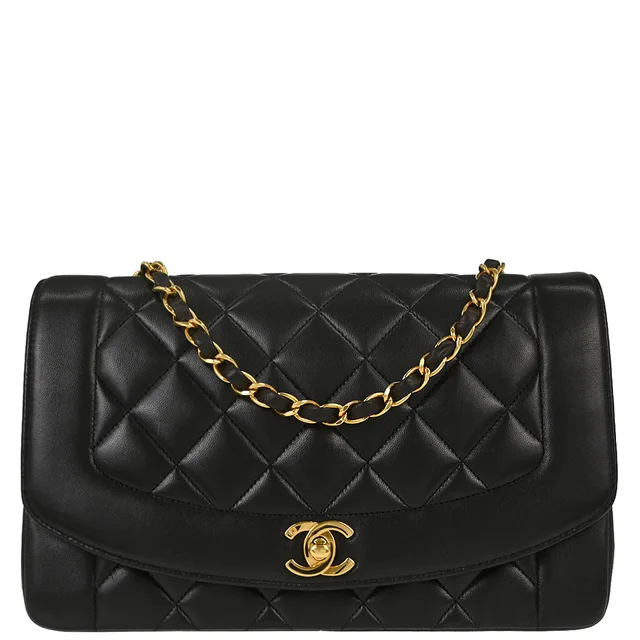 Chanel 1994-1996 Black Lambskin Medium Diana Shoulder Bag in Black Lambskin from AMORE Vintage Tokyo