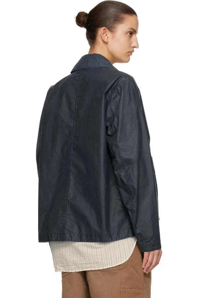 Stone Island Navy 4100054 Waxed Pigment Cotton Tela Jacket, photo 3 of 4 from SSENSE