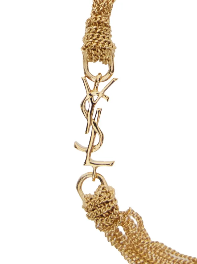 Saint Laurent Logo Charm Bracelet — Gold Brass Bracelets in Gold Woven leather from HEWI, photo 3 of 3