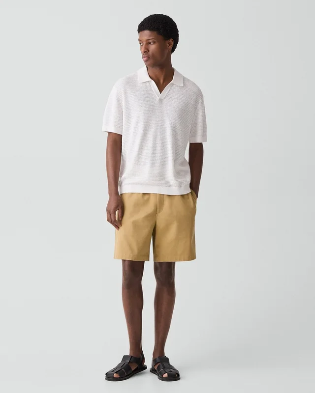 Theory Brenan Polo Shirt in Pacific Linen in WINTER IVORY 65% Linen, 23% Cotton, 12% Polyester; Exclusive Of Elastic, photo 12 of 12 from Theory