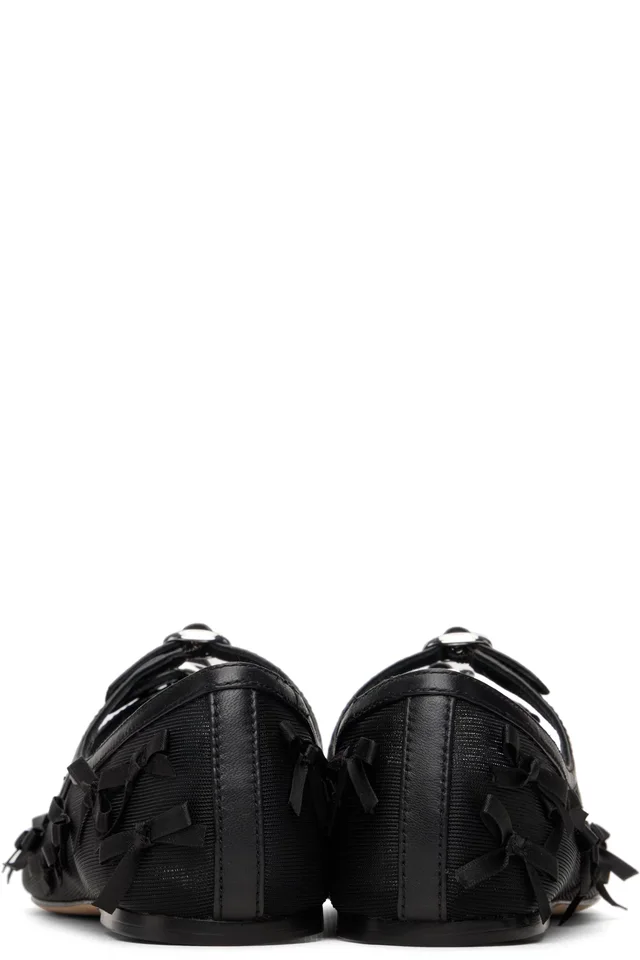 Marc Jacobs Black 'The Bow Mesh Kiki' Ballerina Flats, photo 2 of 5 from SSENSE