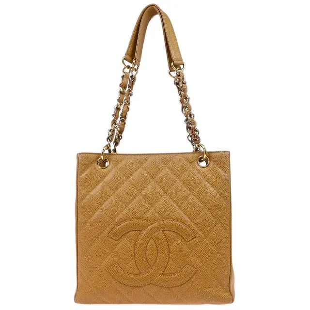 Chanel 2003-2004 Beige Caviar Petite Shopping Tote PST Chain Handbag in Beige Caviar leather from AMORE Vintage Tokyo