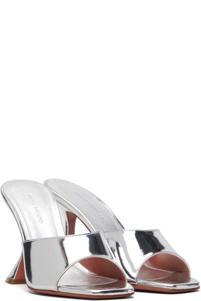 Amina Muaddi SSENSE Exclusive Silver Lupita Slipper 95 Heeled Sandals, photo 4 of 5 from SSENSE