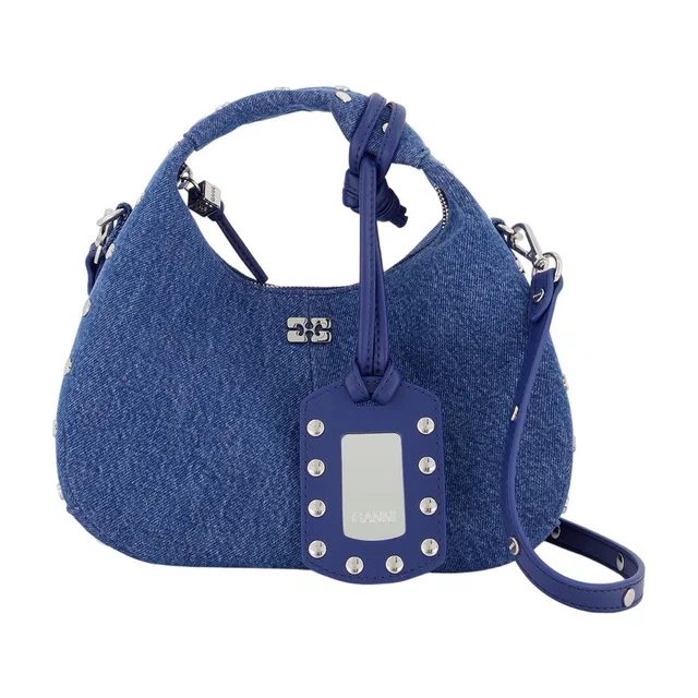 GANNI Studded Cotton Mini Bag — Blue in Blue Leather from HEWI