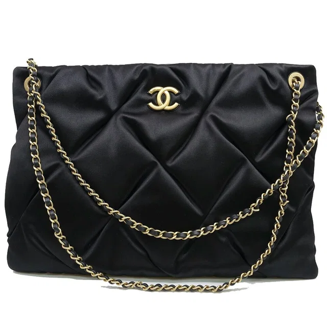 Chanel Large Pouch Satin BK GD Shoulder Bag in Satin from The Reluxe