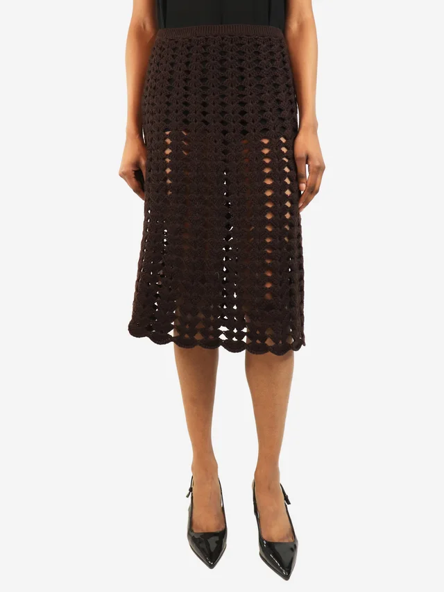 Prada Chocolate crochet midi skirt - size UK 8 in Brown from Sign of the Times