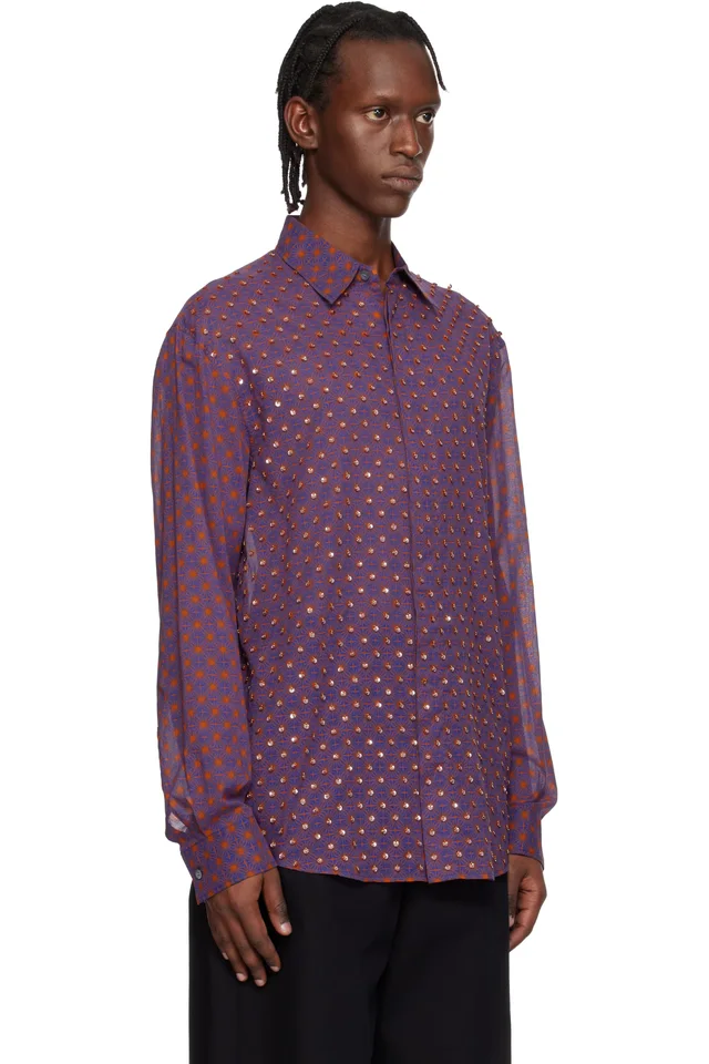 Dries Van Noten Purple Sequinned Shirt, photo 2 of 3 from SSENSE