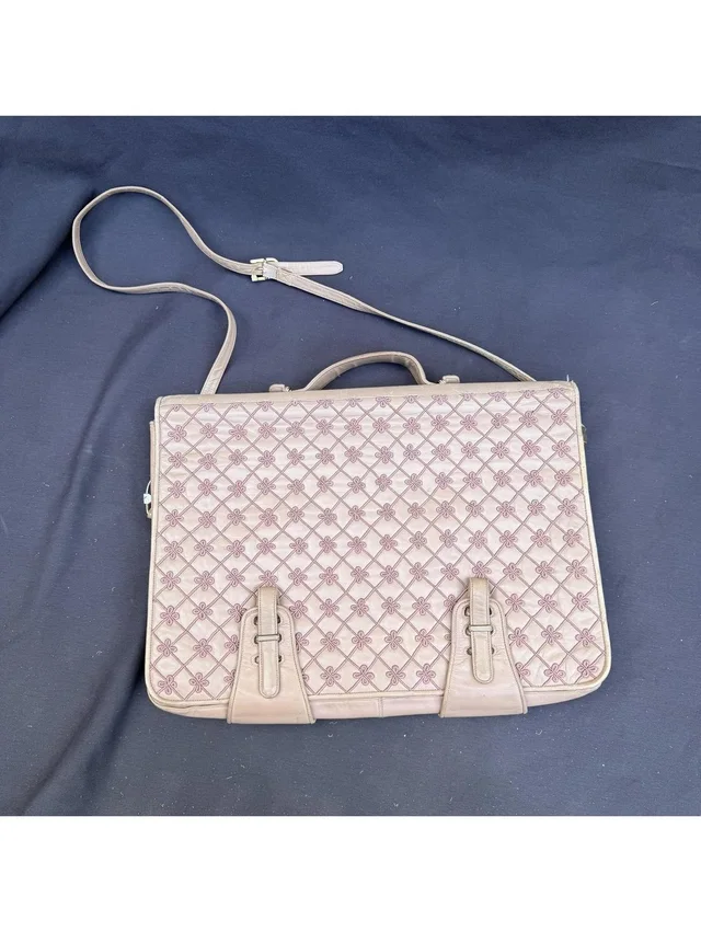 Judith Leiber Vintage Blush Pink Leather Embroidered Briefcase / Laptop Bag in red|gold|pink|gray Leather from Poshmark