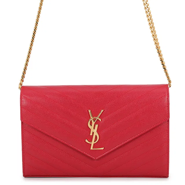 Saint Laurent Cassandra Classic Chain Wallet Red377828 Leather in Leather from GALLERY RARE