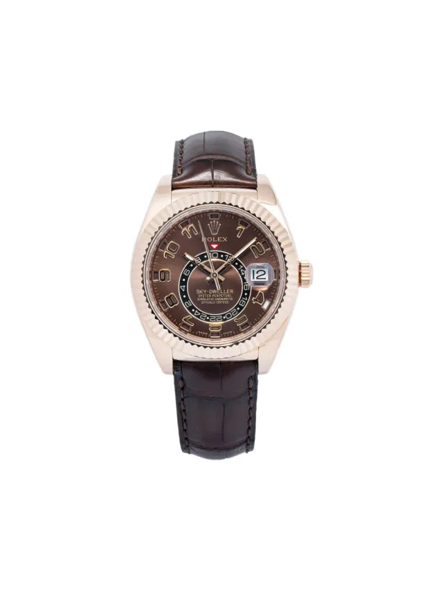 Rolex Sky-Dweller 42mm - men - 18kt Rose Gold/Alligator Leather - One Size - Brown in brown|red Crocodile from Farfetch