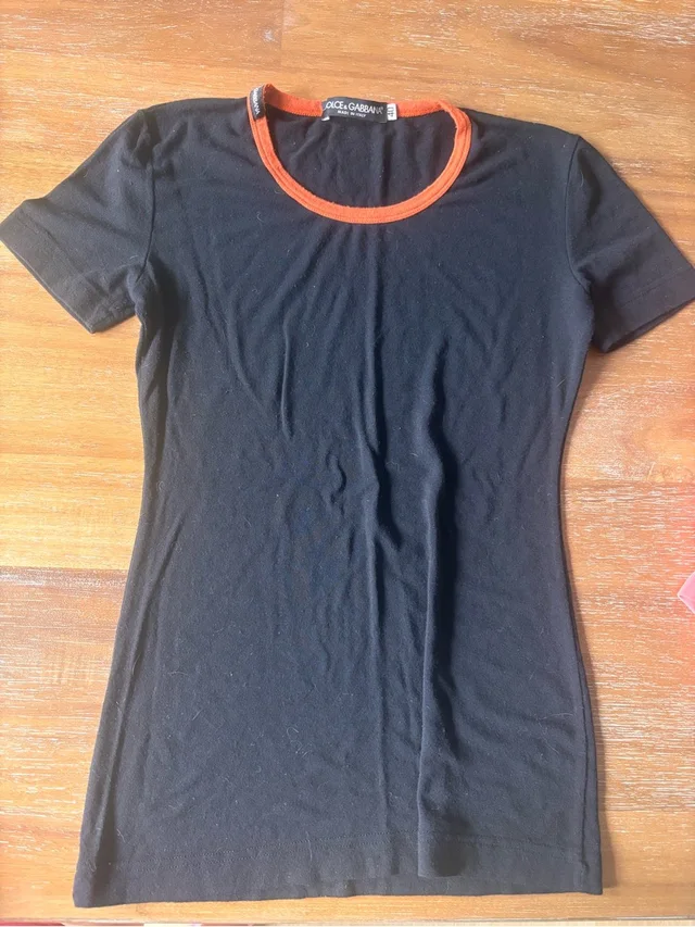 Dolce & Gabbana Vintage Black Tee With Orange Crew Neck Size Small in orange|black from Poshmark