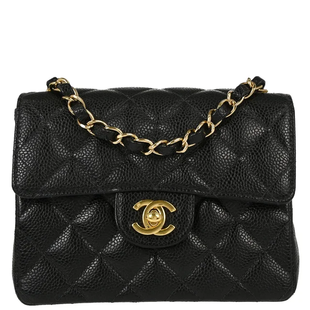 Chanel Black Caviar Skin Mini Classic Square Flap Shoulder Bag 17 in Black Caviar leather from AMORE Vintage Tokyo