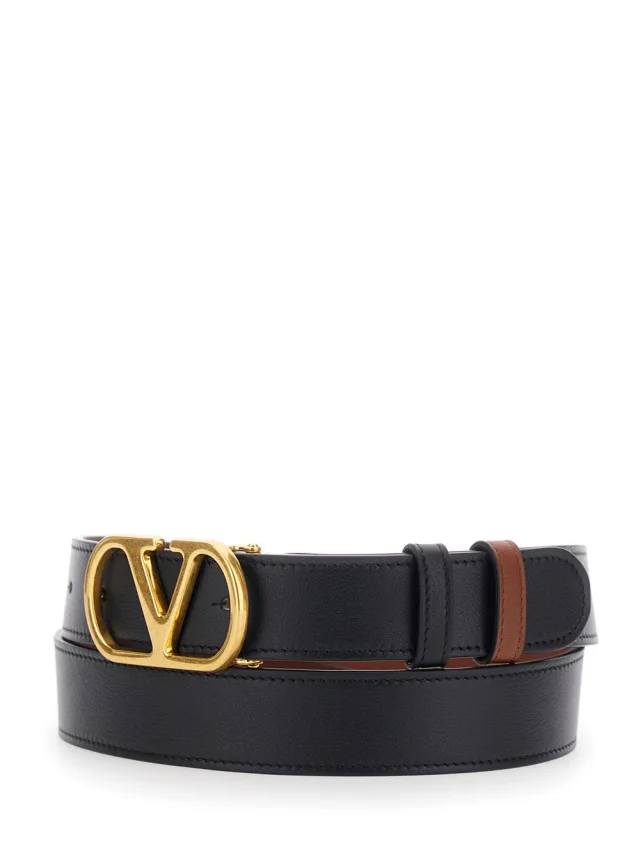 Valentino garavani Black Reversible Belt with VLogo Buckle on the Front in Leather Man in Black 100% Calf, photo 3 of 8 from Gaudenzi Boutique