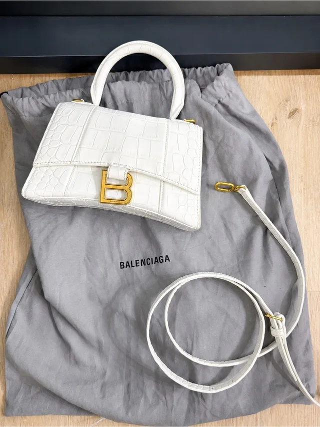 Negotiable Balenciaga White Croc-Hourglass Top-Handle Bag in white Crocodile from Poshmark