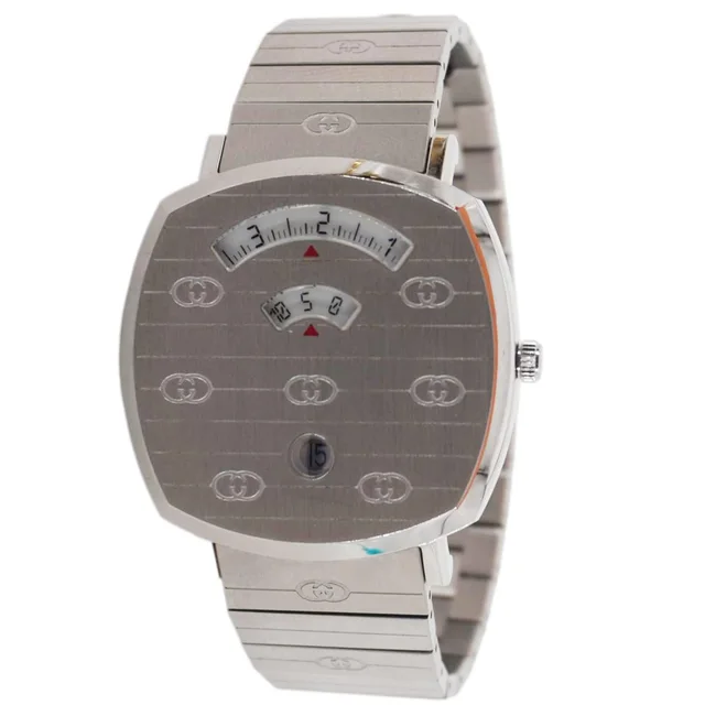 Gucci Grip 1573 GG Engraved Quartz Silver Dial Stainless Steel Watch 35MM in Silver from Dallas Designer Handbags