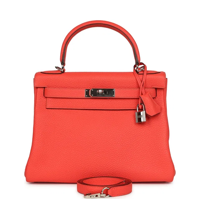 Hermès Kelly Retourne 28 Rose Texas Clemence Palladium Hardware in Pink Clemence leather from Madison Avenue Couture