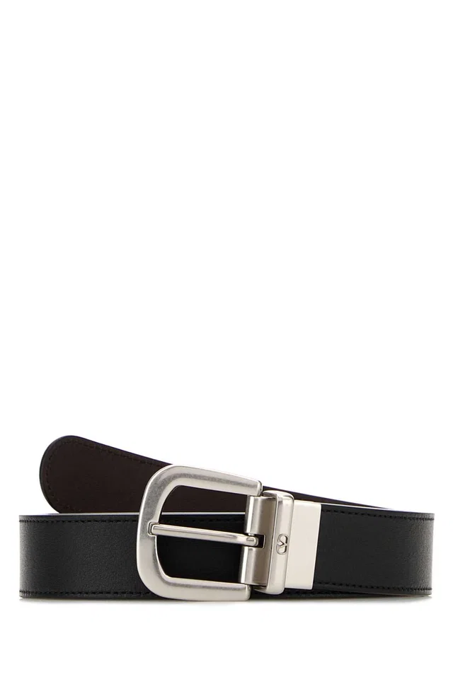 Valentino Garavani Leather With Silver Buckle Belt — Black in Black Leather from HEWI