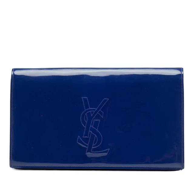 Blue Saint Laurent Patent Belle Du Jour Clutch in Blue Patent leather from Designer Revival