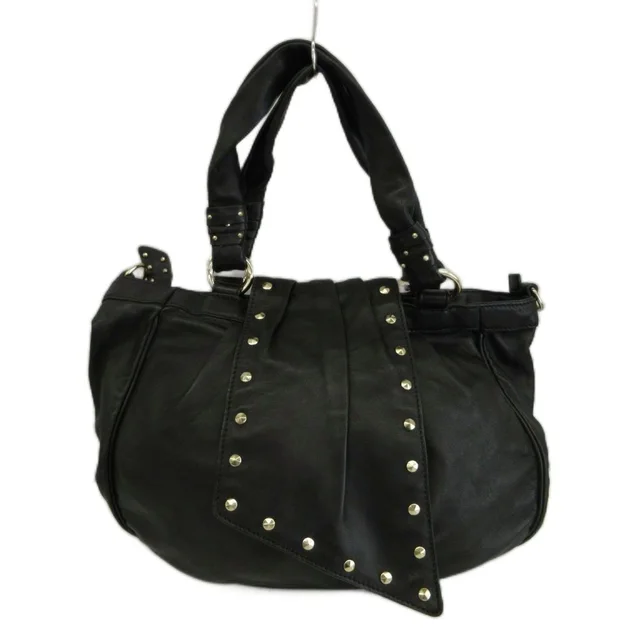 Max Mara Handbag Shoulder 2-Way Cowhide Leather Asymmetric Studs Black in Black Leather from The Reluxe