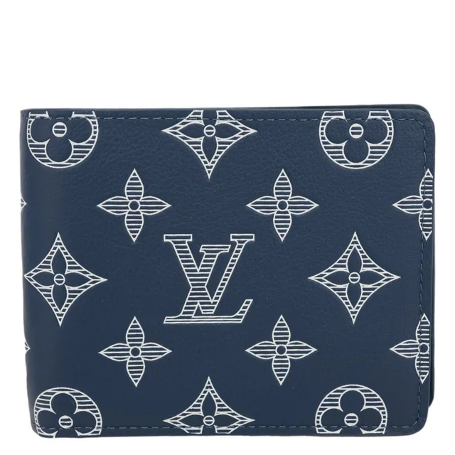 Louis Vuitton Porte Feuille Multiple Monogram Shadow Leather Men's Wallet Navy Blue in Navy Leather from Dallas Designer Handbags
