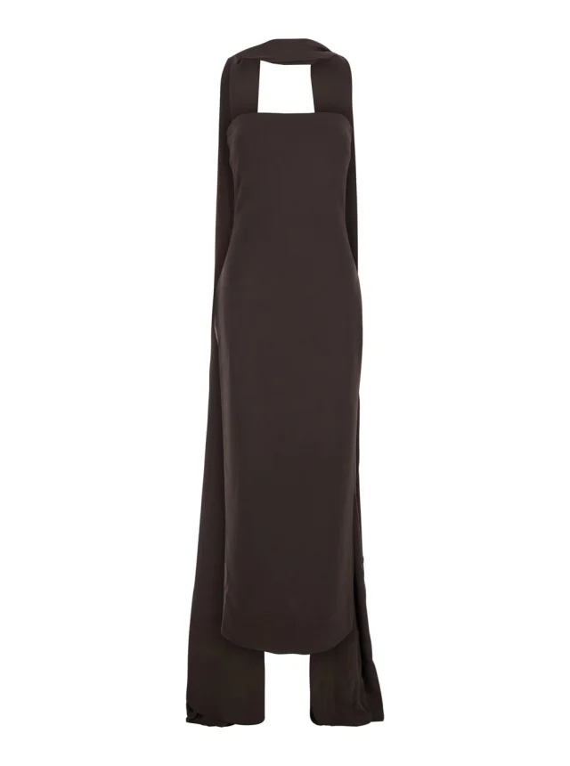 Solace london MARTINE MIDAXI DRESS - Brown - Off shoulder long dress with V-neck - In fabric - Women in Brown 95% Polyester 5% Elastane from Gaudenzi Boutique, photo 1 of 1