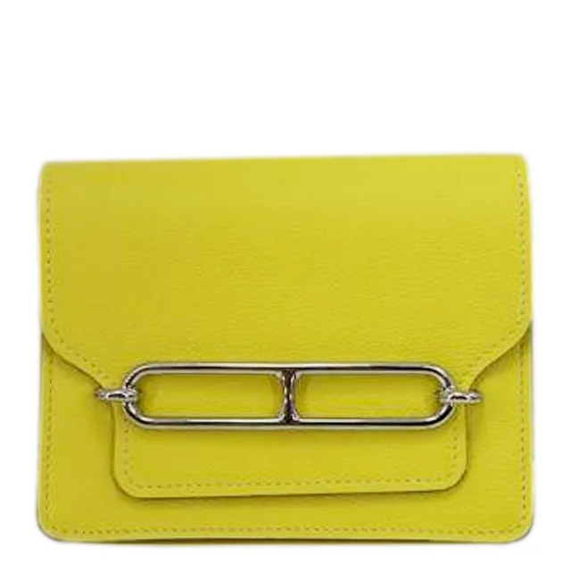 Hermès Roulis Slim Evercolor Mini Pebbled Calfskin Leather Wallet Lime Yellow in Yellow Calfskin from Dallas Designer Handbags